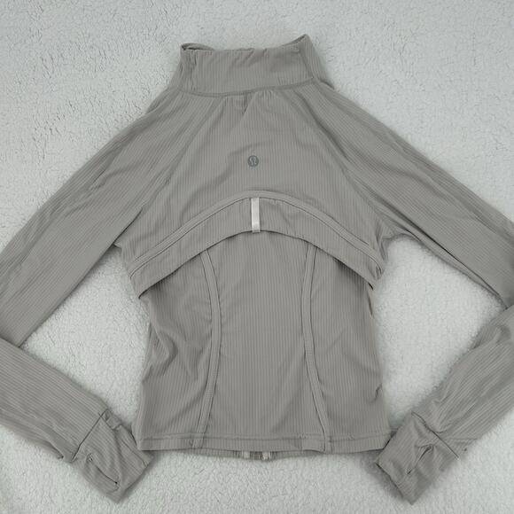 Lululemon Cropped Define Jacket Ribbed Nulu Light Gray Size 2 *Faint Stain* - Picture 1 of 13